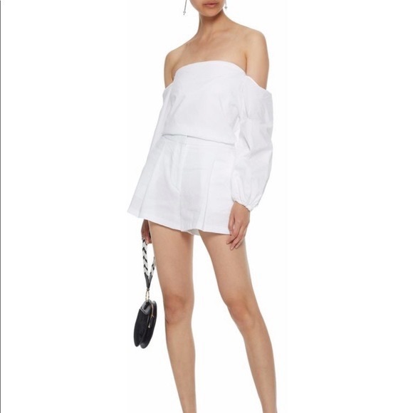 Theory LAUREEMA Off Shoulder BuildIn Bra Poplin White Top Ballon Puff Sleeve - Picture 6 of 16